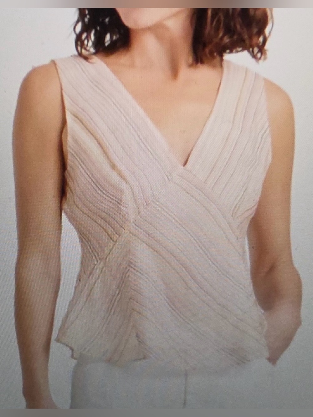 Derek Lam 10 Crosby—8, Alix Top, Silk & Linen Blend, Peach Striped, V-Neckline